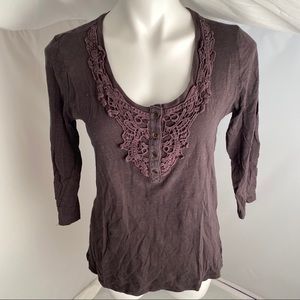 Mossimo dark gray Henley with crochet embellishment